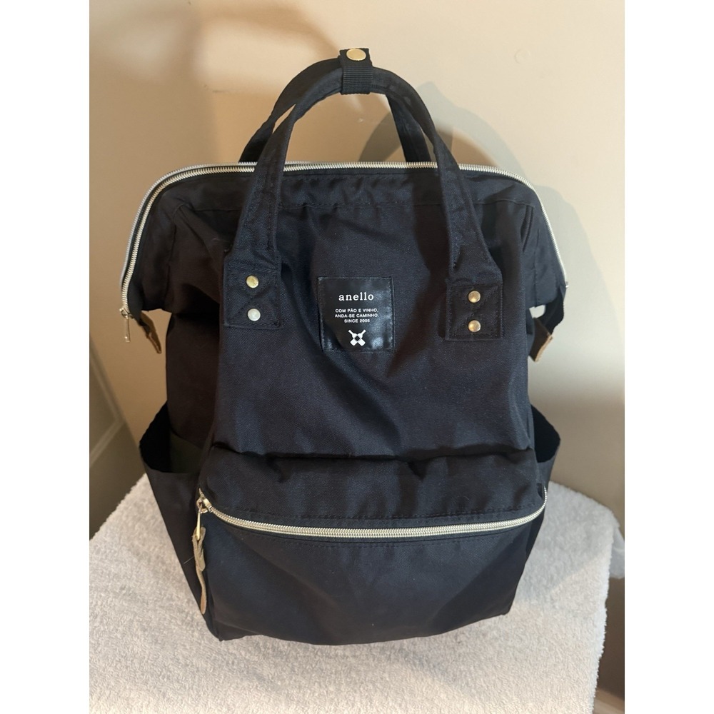 anello Black Backpack Zipper Closure Inner & Outer Pockets Adjustable Strap